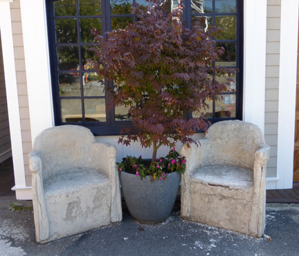 pair of concrete arm chairs at Rocky Neck