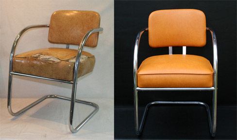 before & after chrome-framed spring chair