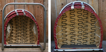 before-after images of sinuous spring reinforcement on underside of chair