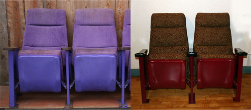 before & after views of restored theater seats
