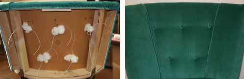 2 views - back & front showing button attachment to inside back of chair