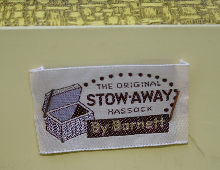 Label: "The Original Stow-Away Hassock" by Barnett