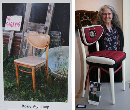 old chair in grass & artist with transformed art chair