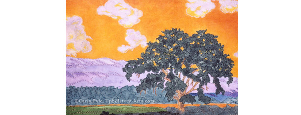 tree in sunset fabric painting by Carla Pyle