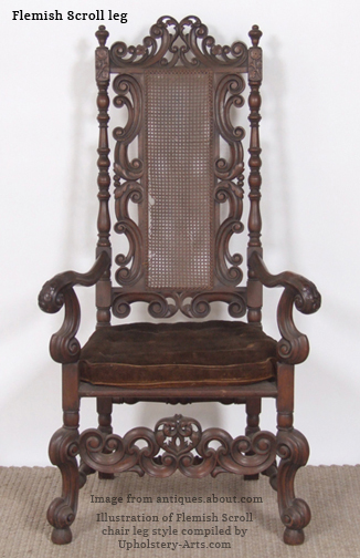 the subdued color is eclipsed by curvy carving on this antique flemish chair (antiques.about.com)