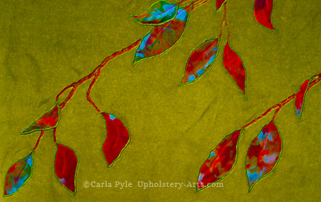 hand painted red leaves on green background