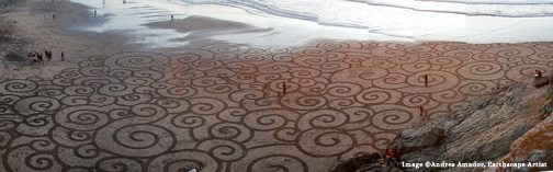 Andres Amador, earthscape artist, creates and shares his amazing beach art