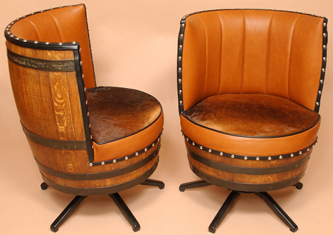 Barrel chairs built from real wine barrels - NaturalUpholstery.com