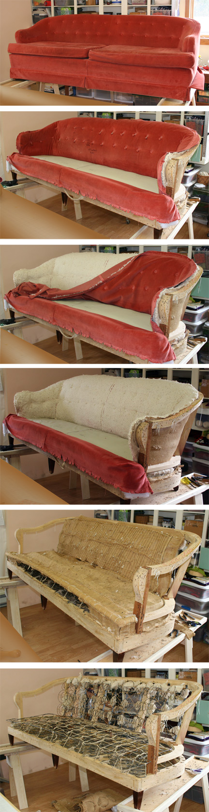 Removing the layers of upholstery down to the springs