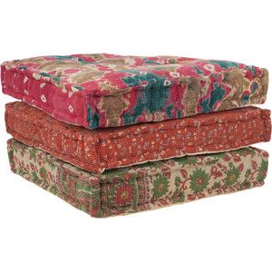 kantha floor cushions in soft colors