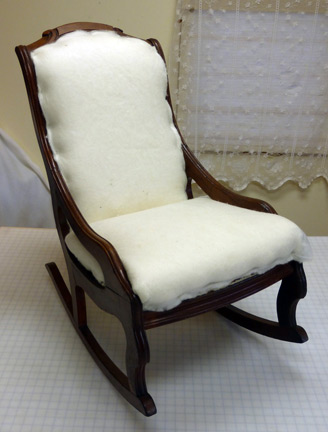 wool batting layer on a vintage rocking chair make-over by Carla Pyle of Living Home Furniture