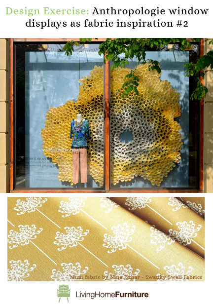 Here's a fun design exercise: Find fabric inspiration in Anthropologie window displays. In this example, Earth Day recycled paper window display inspires Nina Jizhar's Swanky Swell Mum fabric