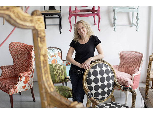andrea Mihalik of Wild Chairy with some of her 'upholstery art' creations