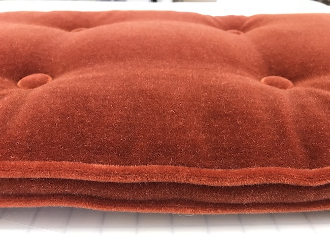 buttoned cushion-orange mohair